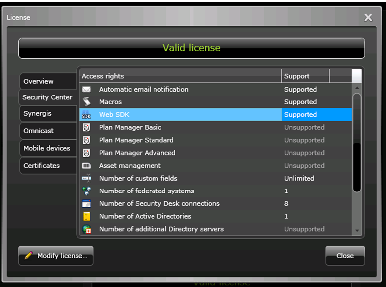 Genetec Server is licensed to use the SDK to be able to connect to an external system